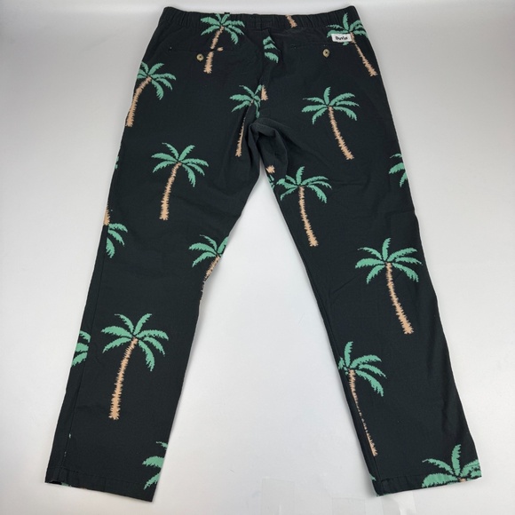 Duvin Mens Size L x 28.5" Palm Tree Print Elastic Waist Black Pants Tropical - Picture 6 of 6